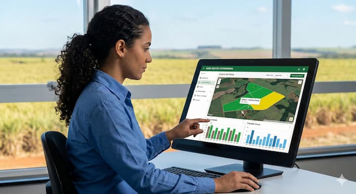Painel de tecnologia aplicada ao agronegócio em operação de campo